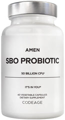 Amen SBO Probiotic bottle front with 50B CFUs for daily gut support.