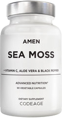Amen Sea Moss supplement bottle showing a powerful 1000 mg blend for daily wellness