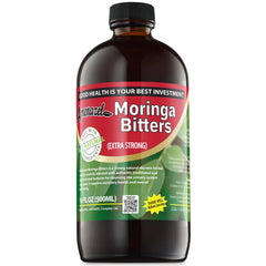 Amenazel Moringa Bitters ingredients blend close-up highlights nine-herb formula.