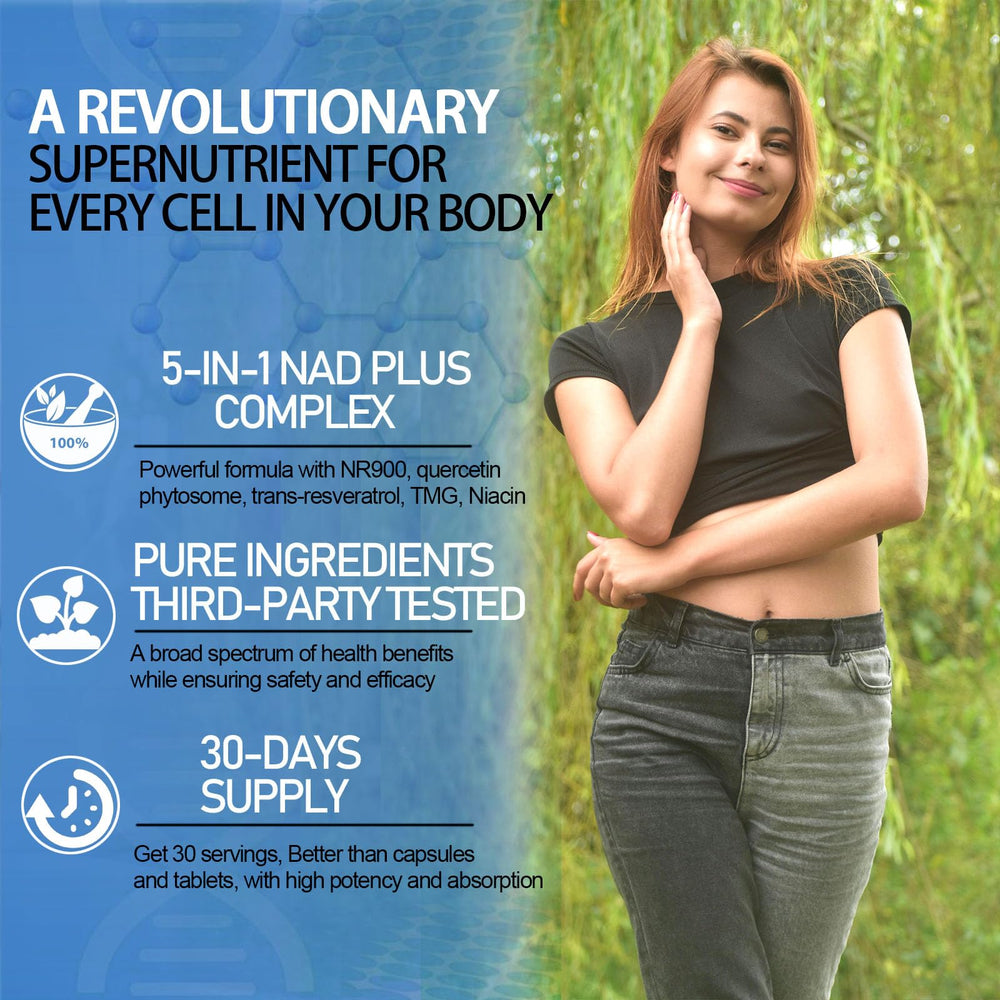 AMENQ hHEALTH ingredients label close-up showing NR, resveratrol, quercetin for cell support.