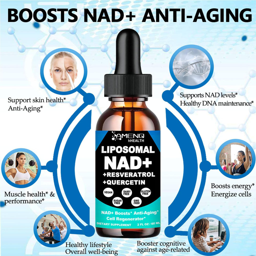 AMENQ hHEALTH NAD liquid pineapple flavor bottle suggesting pleasant daily use.