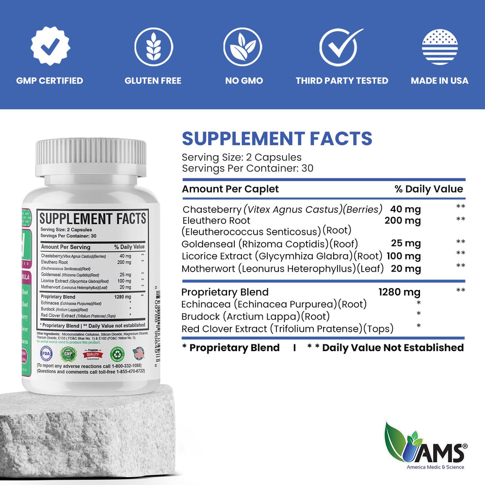America Medic & Science FibroMed capsules close-up emphasizing natural ingredients
