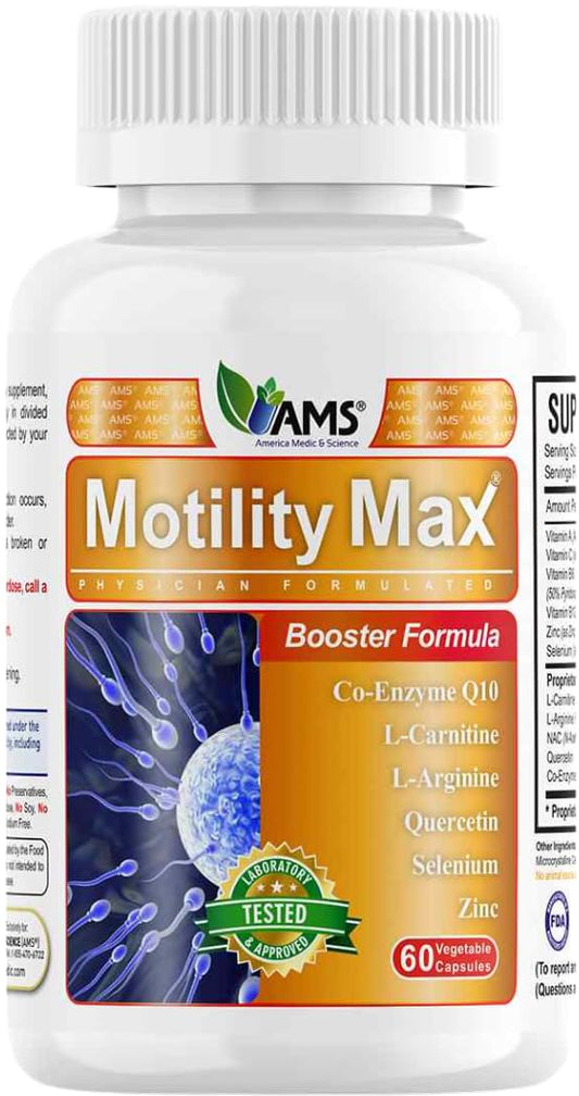 America Medic & Science Motility Max bottle focused on sperm motility support.