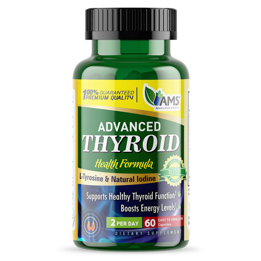 America Medic & Science Advanced Thyroid bottle shows 60 capsules for daily support