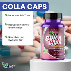 America Medic and Science Colla Caps caplet closeup highlights smooth, easy to swallow form.