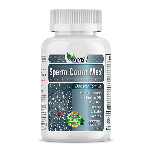 America Medic & Science Sperm Count Max bottle supports male fertility and reproductive health.