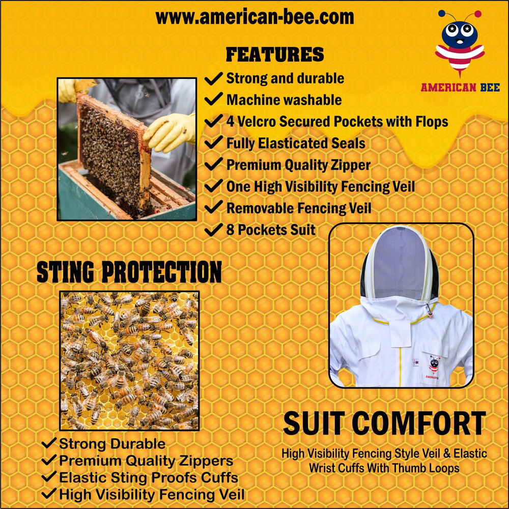 American Bee cotton beekeeping suit elastic ankles seal out pests and debris.