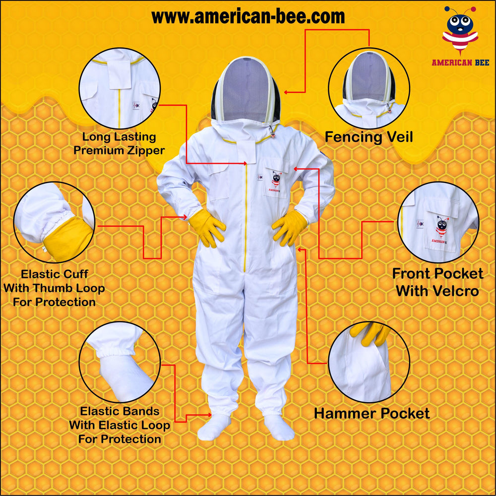 American Bee suit features elastic cuffs and ankles to limit bee entry.