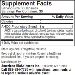 American BioSciences ImmPower AHCC bottle back reveals supplement details and ingredients
