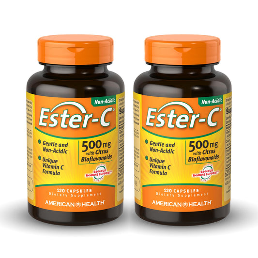 American Health Ester-C 500 mg bottle pour, convenient daily immune support.