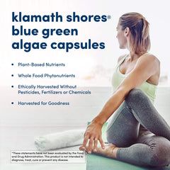 American Health Klamath Shores capsules pouring scene highlights 500 mg per serving.