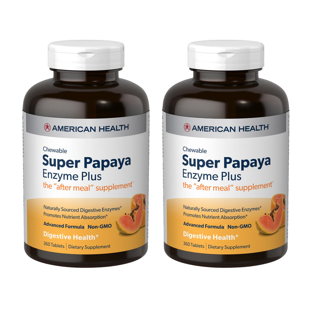American Health Super Papaya Enzyme Plus bottle for post-meal support.