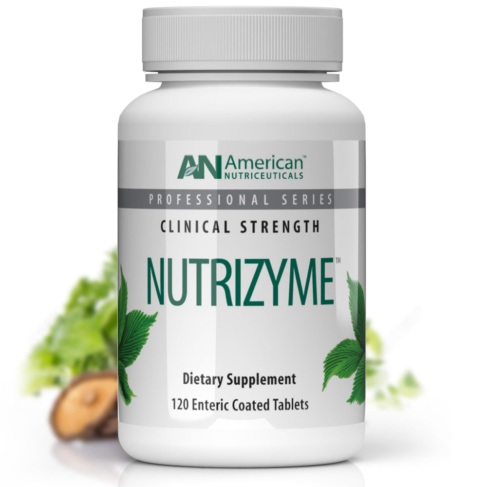 American Nutriceuticals Nutrizyme bottle with 120 tablets for daily immune support and wellness.