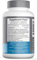 Ameriden Rosavin Plus label close-up showing rosavins and salidroside for focus support.