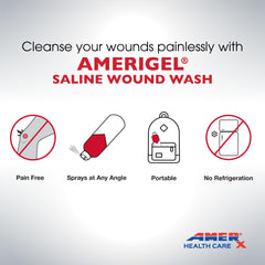 AMERIGEL Saline Wound Wash sterile bottle for gentle cleansing.