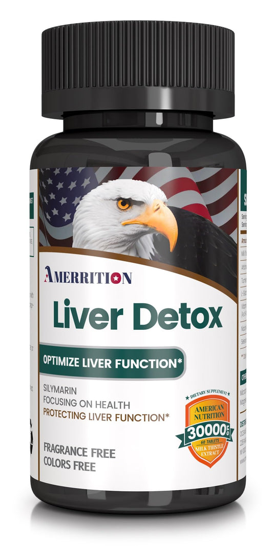 Amerrition liver support bottle shows label for daily detox support