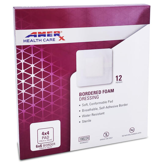 AMERX Bordered Foam bandage border close-up shows secure adhesion for drainage-heavy wounds.