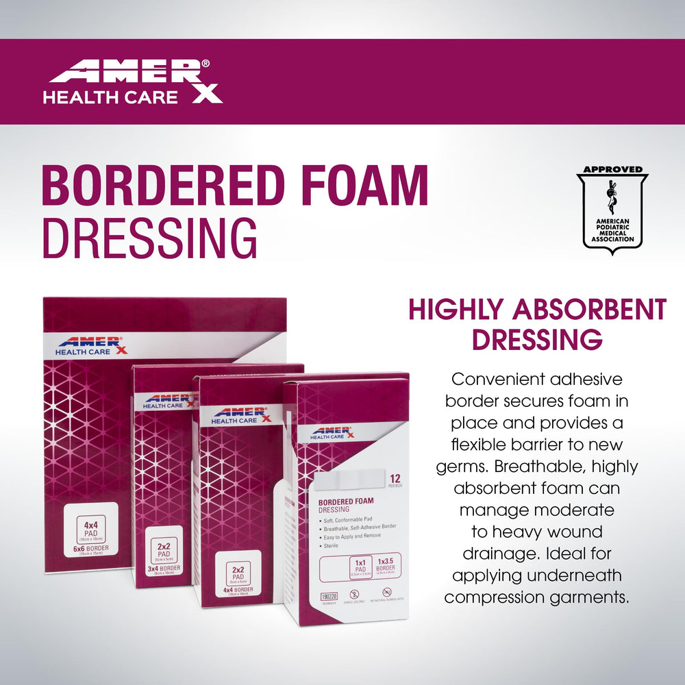 AMERX bordered foam dressing creates a moist wound environment to support healing.