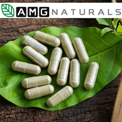 AMG Naturals High Potency neem powder container suggests concentrated neem for versatile use.