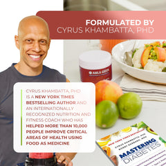 Amla Green PhD Cyrus Khambatta endorsement image reflects expert-backed nutrition