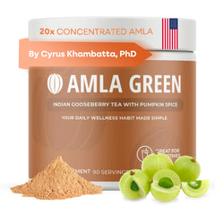 Amla Green pumpkin spice powder in a bottle for daily antioxidant-supported routines.