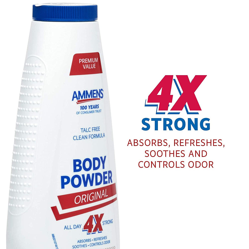 AMMENS Body Powder Original foot application helps keep feet cool.
