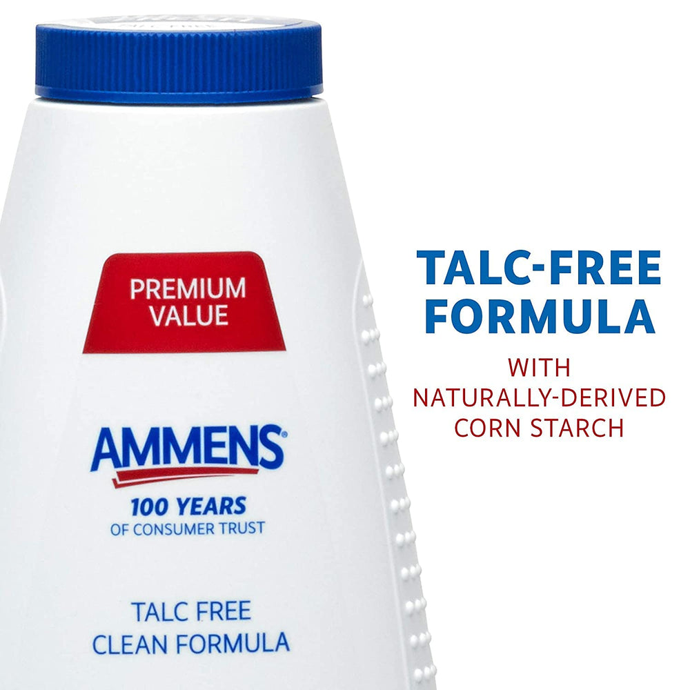 AMMENS Body Powder Original close-up texture shows fine breathable formula.