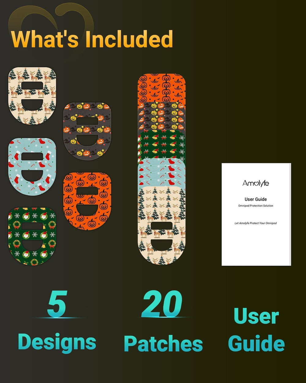 Amolyfe Omnipod 5 patches with stretchable middle strap secure wear