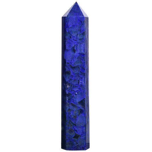 AMOYSTONE blue quartz wand, six-faceted obelisk for meditation and energy focus.