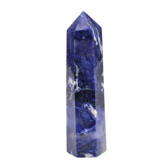 AMOYSTONE blue sodalite wand hexagonal tower for meditation and energy focus.