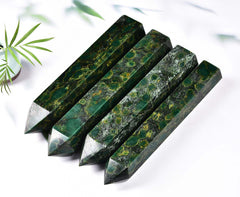AMOYSTONE emerald green quartz obelisk hand-polished surface invites tactile mindful use