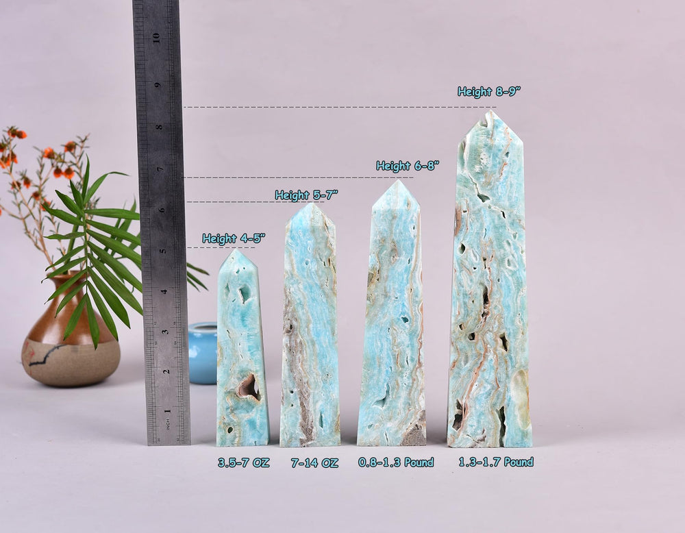 AMOYSTONE energy-focus crystal tower blue for meditation sessions and calm ambiance