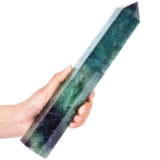 AMOYSTONE fluorite obelisk wand green purple point energy focus for healing spaces