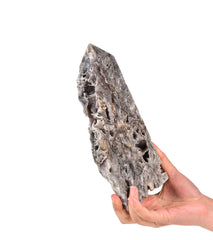 AMOYSTONE gem tower sphalerite side profile highlights natural texture for feng shui decor.