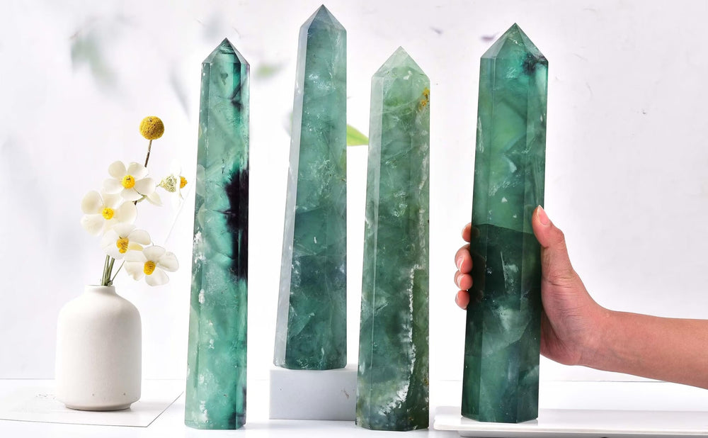 AMOYSTONE green fluorite obelisk wand gift-ready presentation