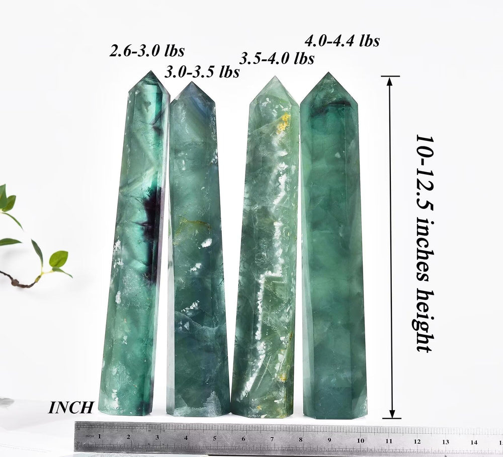 AMOYSTONE green fluorite obelisk wand close-up with color bands