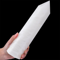 AMOYSTONE large white quartz wand from front view, ideal for meditation and chakra balance