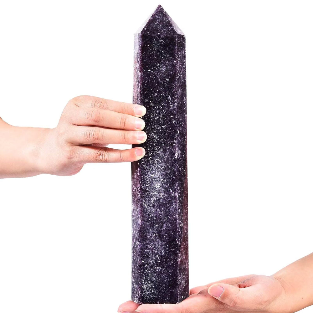 AMOYSTONE Lepidolite wand angled shot reveals soothing lilac hue