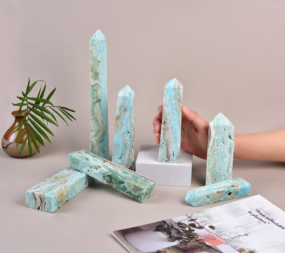 AMOYSTONE meditation-ready hemimorphite obelisk blue enhances focused breathing practice