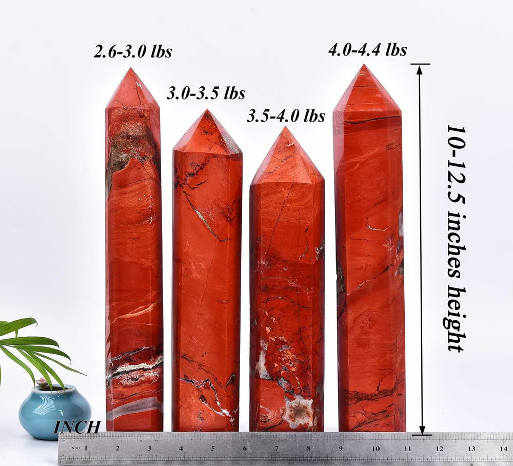 AMOYSTONE Red Jasper Obelisk closeup highlighting natural texture and facets