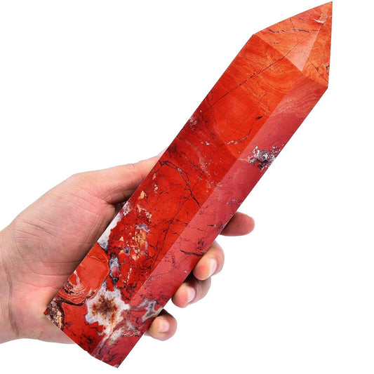 AMOYSTONE Red Jasper Obelisk front view for meditation focus and energy direction