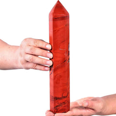 AMOYSTONE Red Jasper Obelisk side view showing elongated energy channel