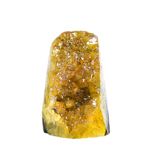 AMOYSTONE yellow titanium-coated amethyst cluster for display and decor