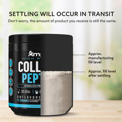 Amplicell collagen powder in hot coffee or smoothie showing easy integration.