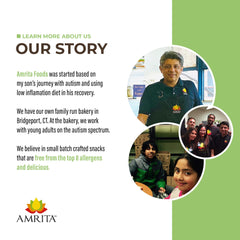 Amrita packaging and seal communicates allergen-free promise and ethical production.