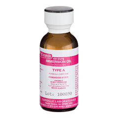 AmScope Type A immersion oil bottle pour for smooth, bubble-free high-magnification use.