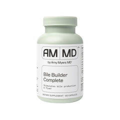 Amy Myers MD Bile Builder Complete bottle front highlights digestive support potential.