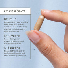 Amy Myers MD Bile Builder Complete ingredients label showcases key amino acids and ox bile.