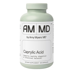 Amy Myers MD Caprylic Acid bottle front showing gut support