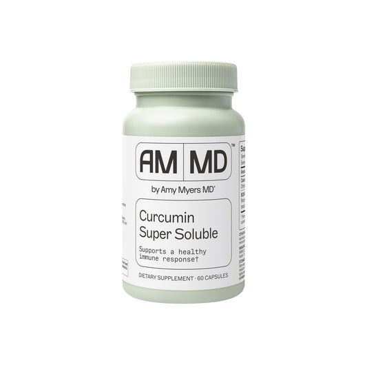 Amy Myers MD Curcumin Super Soluble bottle highlighting high-bioavailability turmeric for immune support.